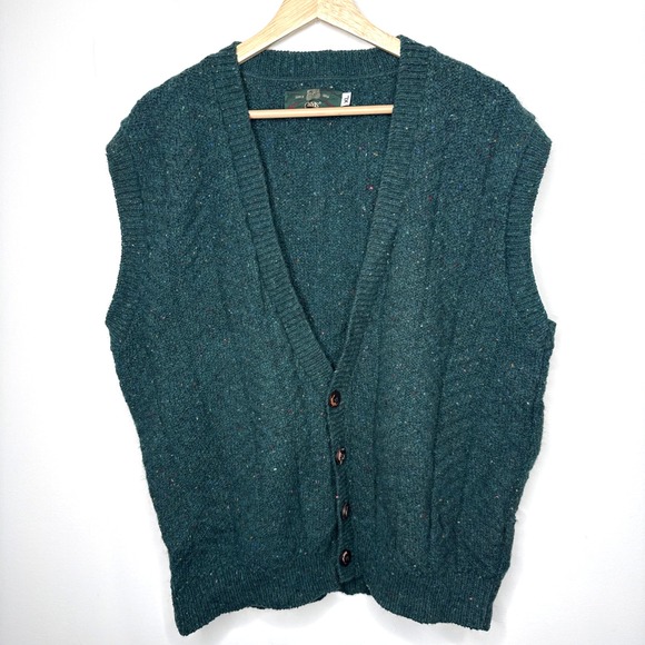 Vintage 90s Orvis Sweater VestXL Green Wool Knit Cardigan Fisherma USA Donegal